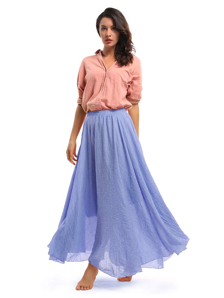 OCHENTA Women's Casual Cotton Long Maxi Skirt Flowy Boho for Summer Beach Goth Fairy Renaissance Weekend Skirts 105CM Ink blue - Image 3